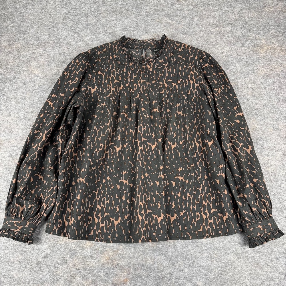 Rails Ariana Savannah Top Animal Print Ruffle High Neck Womens Large L